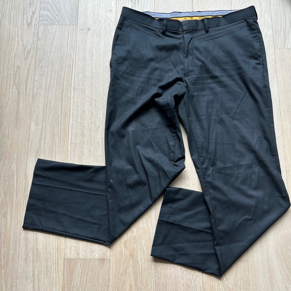 Haggar Dress Pants 36x32 Black Tailored Fit Flat Front Professional Office‎